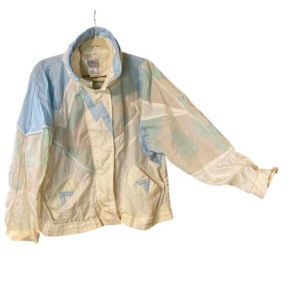 Vintage Otello Pelle 80s Pastel Lightning Windbreaker Jacket Size L Hong Kong - Picture 1 of 13